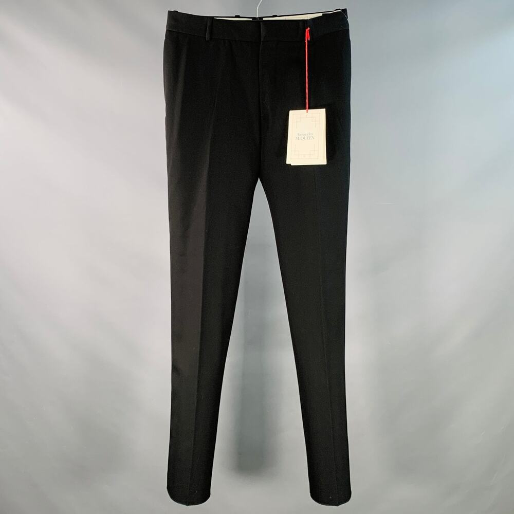 ALEXANDER MCQUEEN Size 30 Black Wool Barathea Flat Front Dress Pants